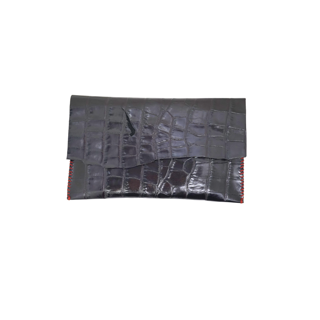 WL24 Crocodile Pattern-Burgandi Black 02 clutch