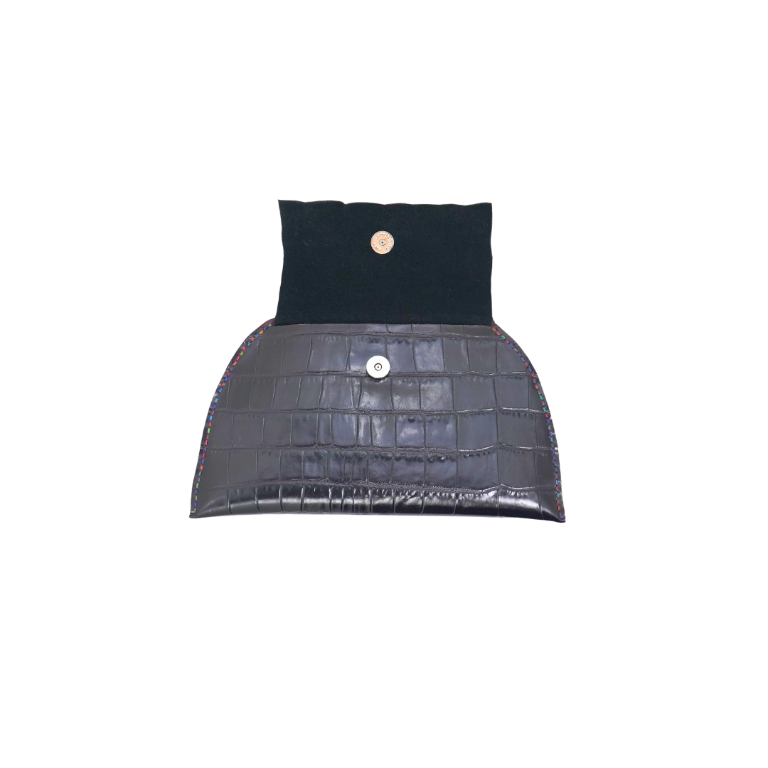 WL24 Crocodile Pattern-Burgandi Black 01 Clutch
